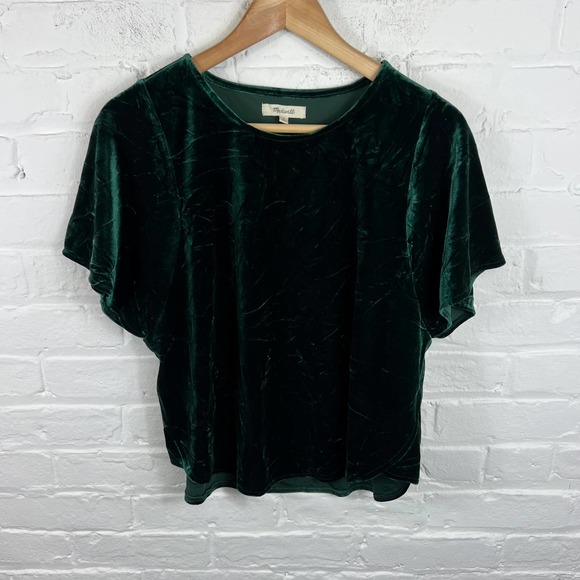 Madewell Tops - Madewell Women's Scoop Neck Velvet Shirt Top Short Sleeves Green Size Small